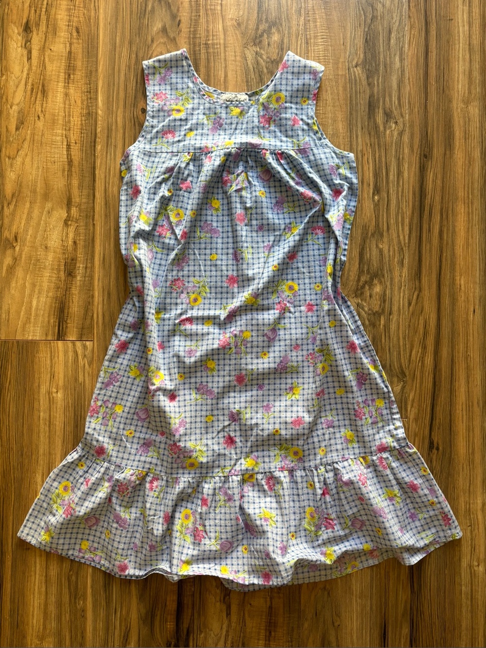 Vintage Y2K Anthony Richards Blue & White Gingham Floral Sundress Cotton M/P